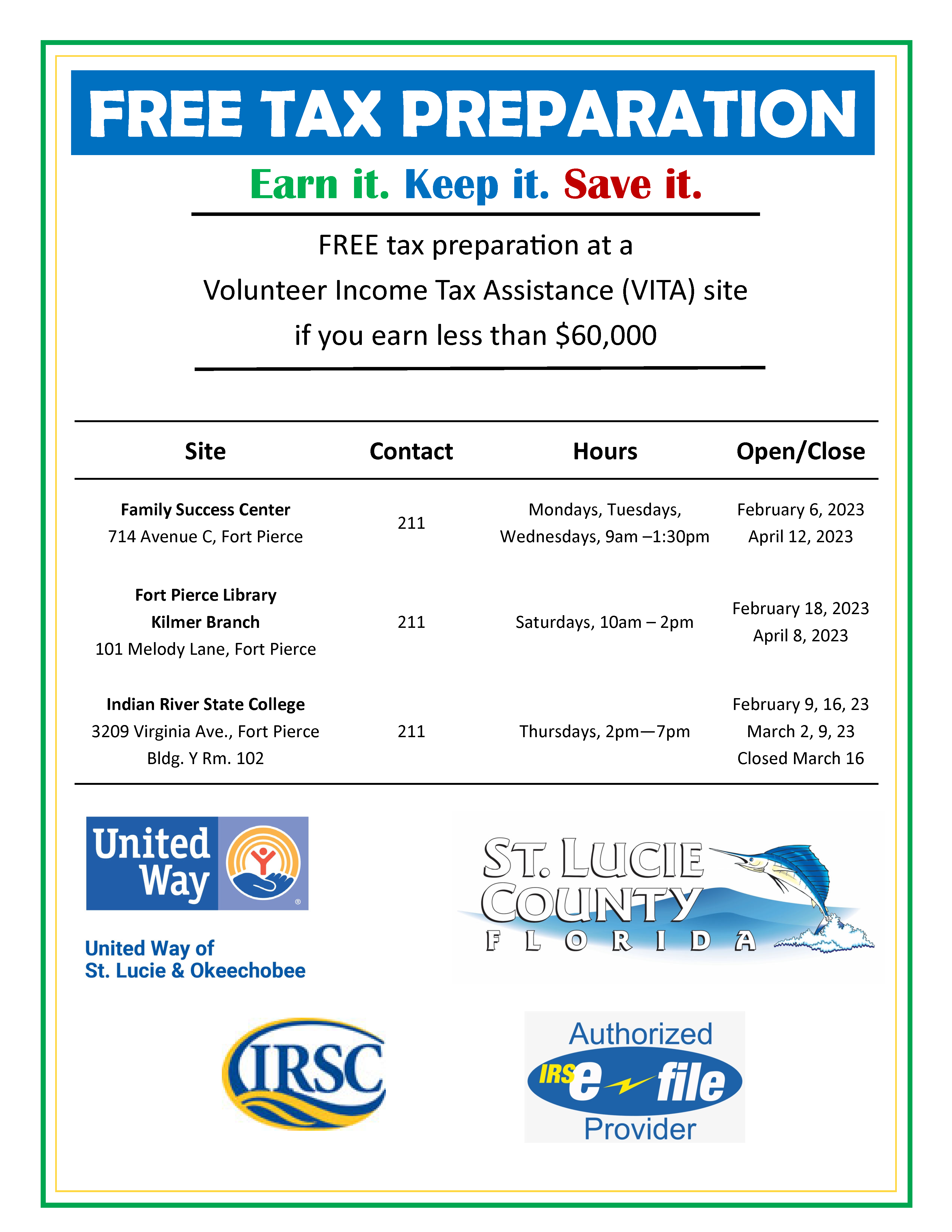 Free Tax Preparation (VITA & MyFreeTaxes) United Way of St. Lucie
